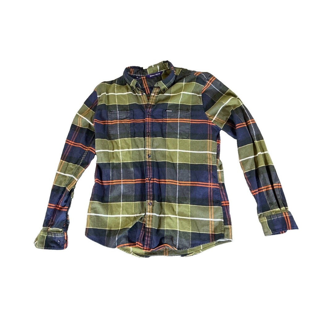 Barbour x Orvis M Mens LS Button Up Shirt Plaid Button-Down Green Blue Orange